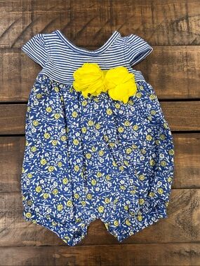 Just One You by Carters Blue Floral Baby Romper with Yellow Flower Accents